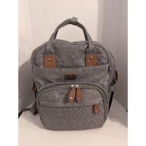 DIKALSLON Gray‎ w/Brown Trim Backpack/Baby Bag Large Pockets Galore